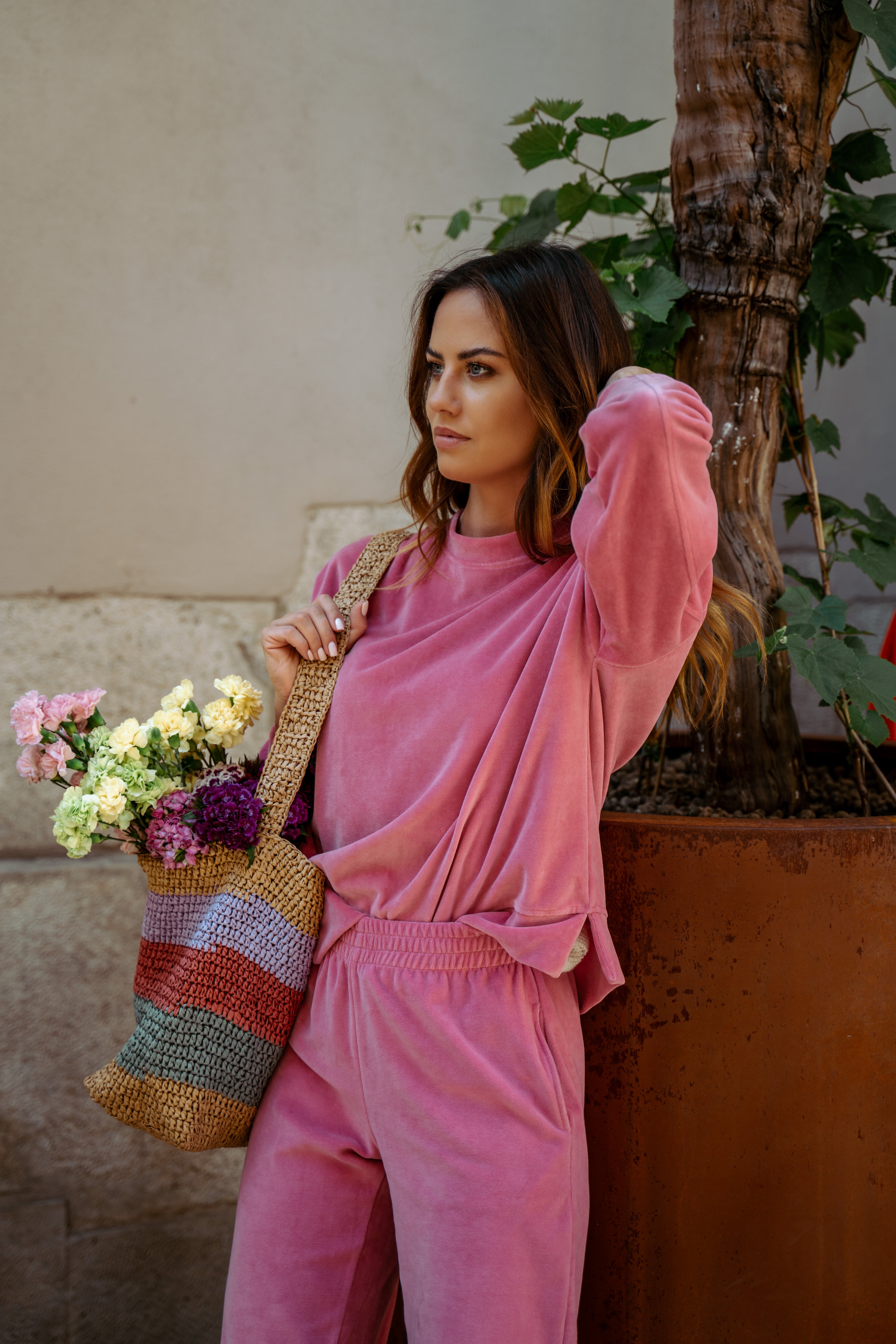 Komplet welurowy Cornelia Pink Long