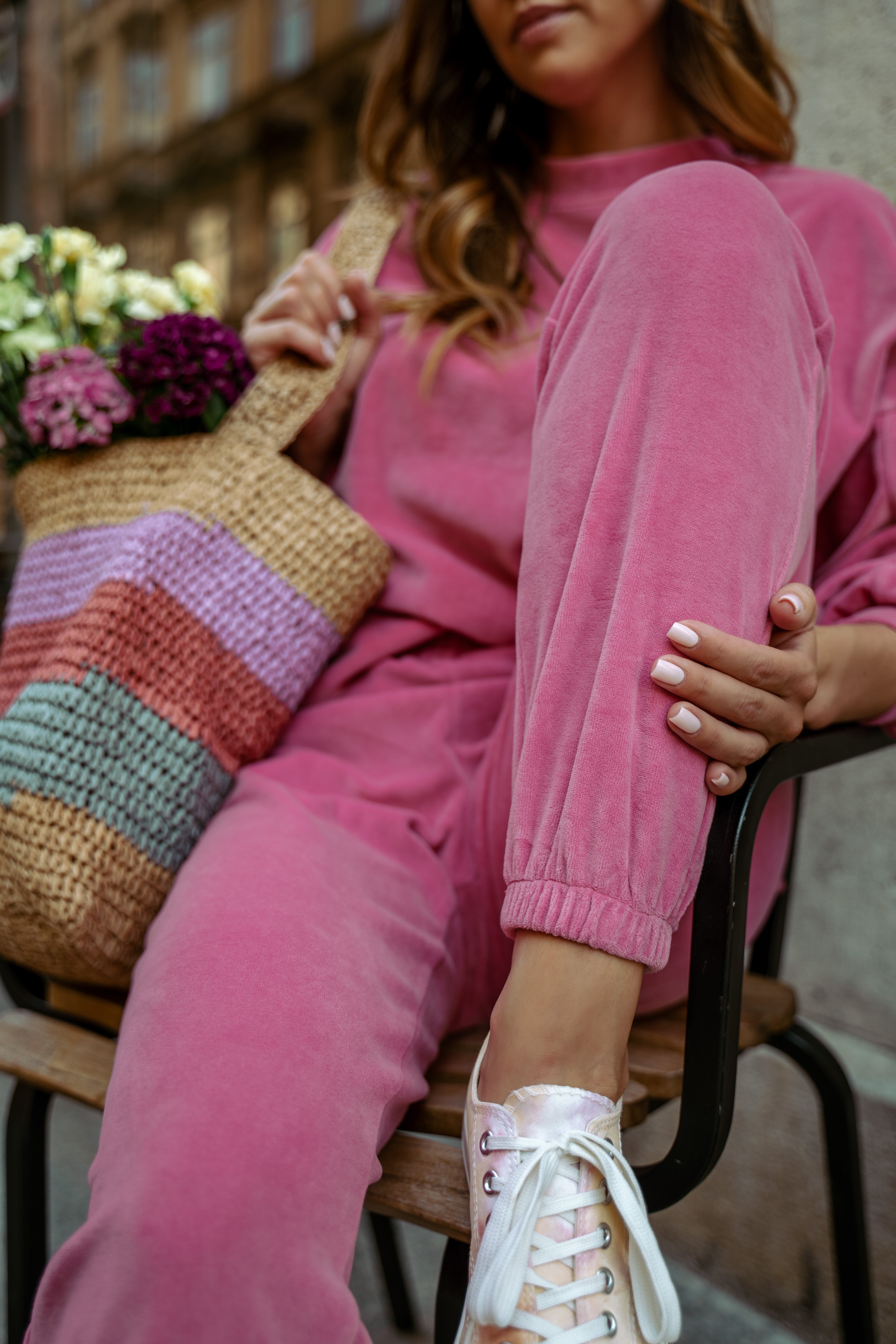 Komplet welurowy Cornelia Pink Long