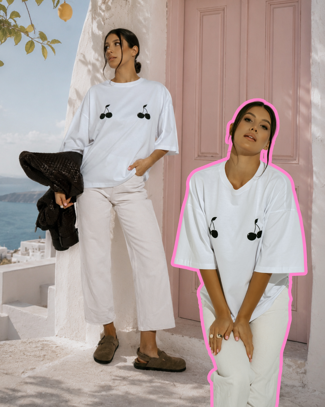 T-shirt Cherry - biała
